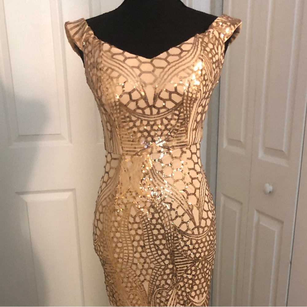MISS ORD Gold bronze sequin gown